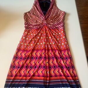 Laundry By Shelli Segal Pink and Orange Geometric Twist-Front Dress